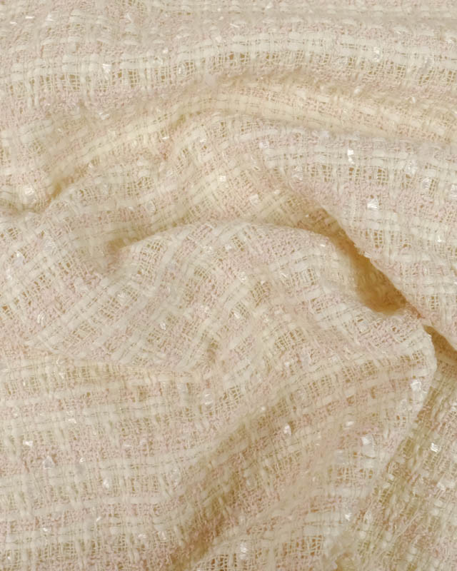 Tissu Tweed Bouclettes Carreaux Rose Clair - Maison Klem